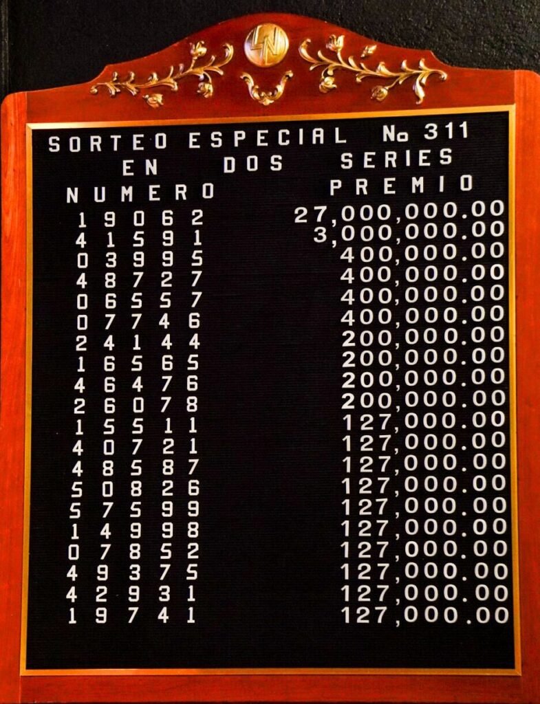 Tabla ganadores sorteo especial 311