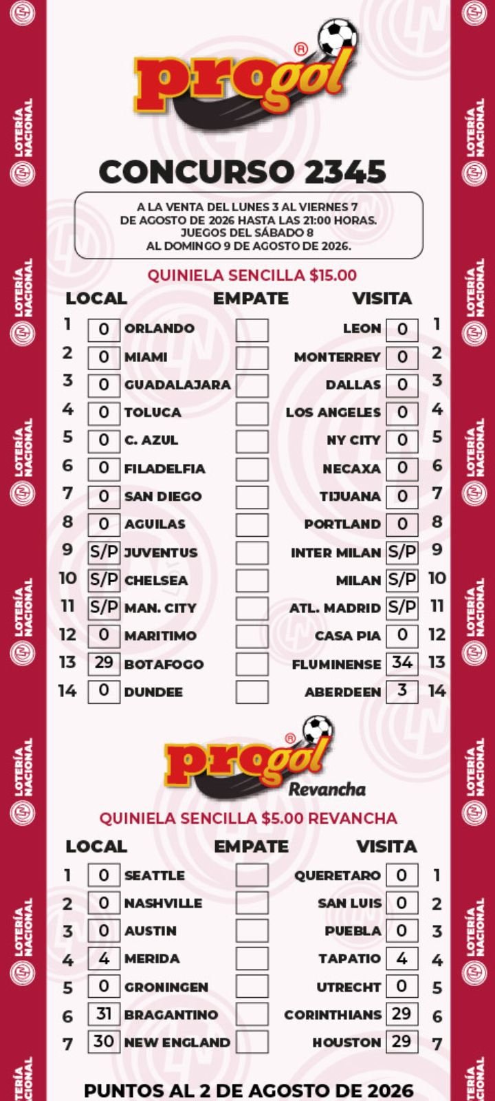 Premios progol 2345