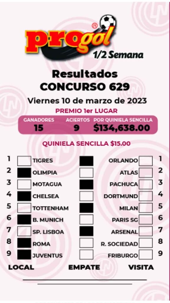 Resultados Progol Media Semana 629: Quiniela posible del 7 al 9 de marzo 2023 1 pdf de progol 629