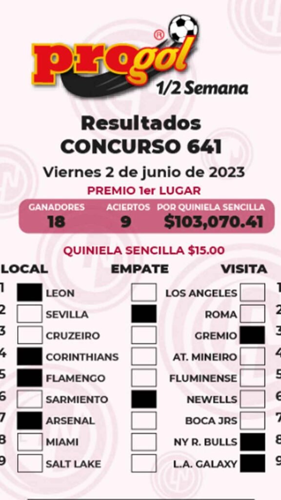 Progol Media Semana 641: Resultados en PDF y momios del 31 de mayo al 1 de junio 2023 1 Progol 641 pdf