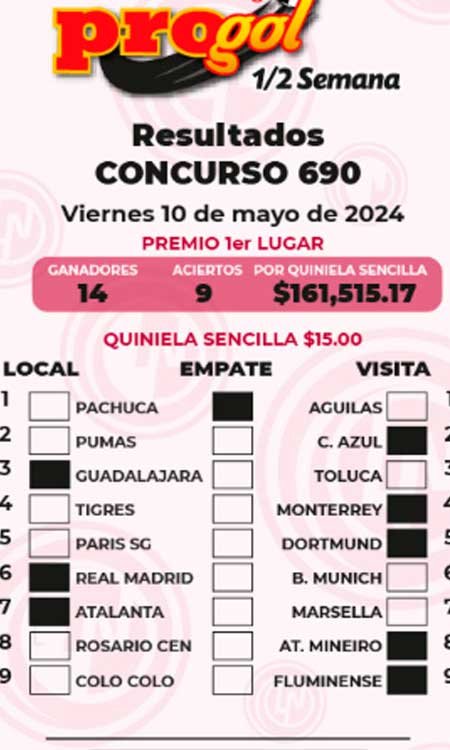 Resultados Progol Media Semana 690 PDF del 7 al 9 de mayo 2024 1 progol media semana 690